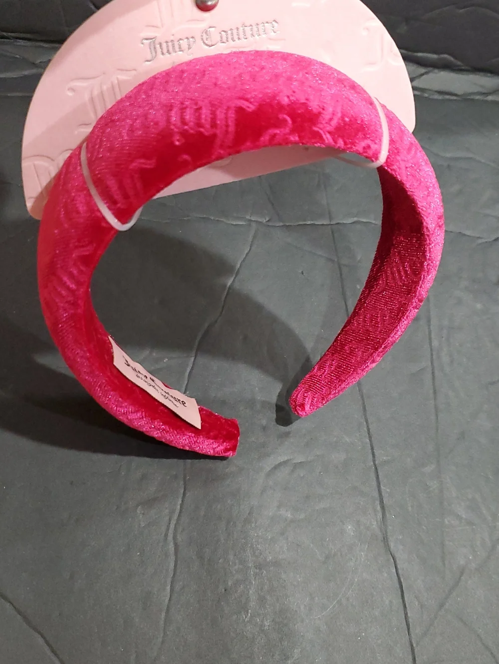 Juicy Couture fuchsia raspberry soft plush velvet look Juicy embossed headband